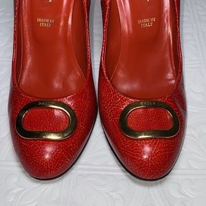 Vintage Bally Red Round Toe Pumps with Gold Hardware